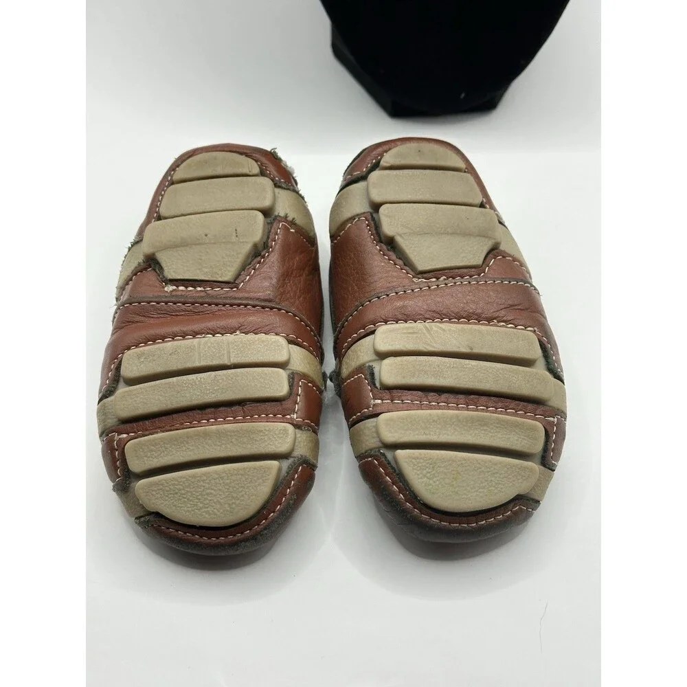 Baby Toddler NASCAR Shoes Natural Brown Leather Moccasins Rubber Soles